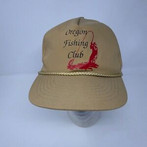 Vintage Oregon Fishing‎ Club Snapback Hat Tan Gold Rope Detail Mens Adjustable